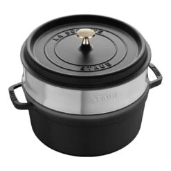 Staub Cocotte Mit Dämpfeinsatz 26 Cm, Rund, Schwarz, Gusseisen
